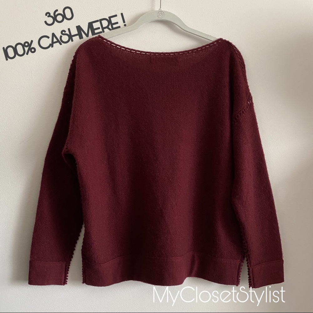 360 100% CASHMERE New $445 Boatneck Sweater Wine S - Picture 2 of 7